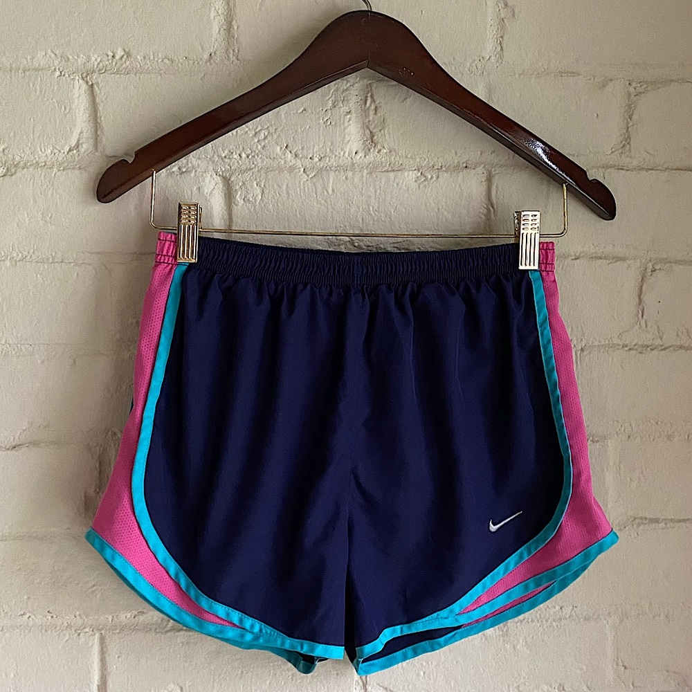 Nike Dri-fit size medium dark blue pink & aqua athletic running shorts